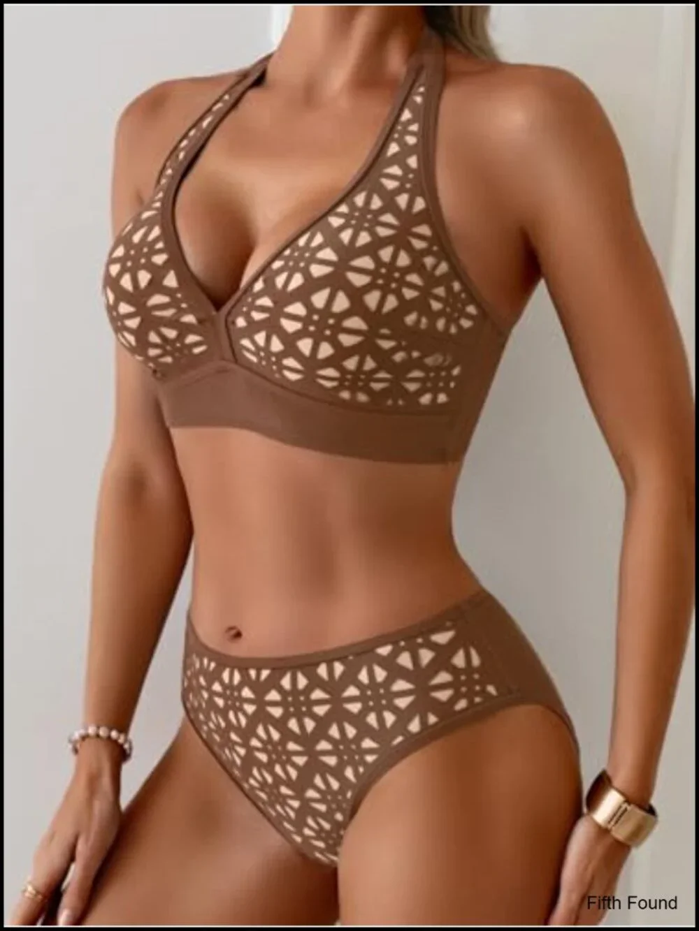 Halter V Neck Bikini Set with Removable Pads Backless Swimwear